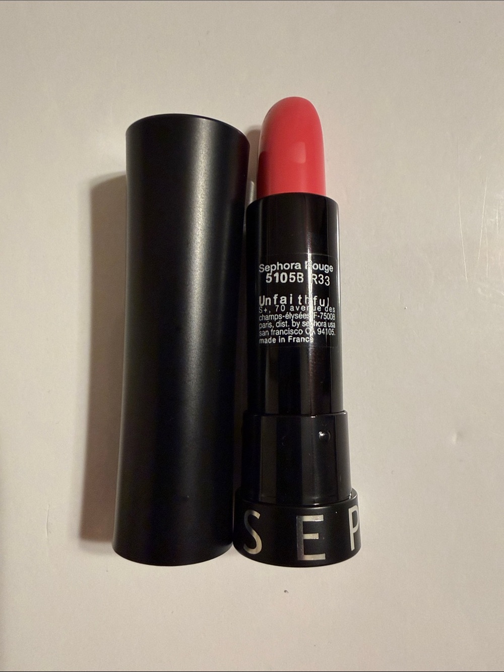 Sephora Rouge Cream Lipstick - Coral Pink Rouge R33 (Unfaithful) NWOB